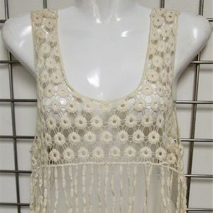 Crystal K Crochet/Fringe Tank Top Size Small